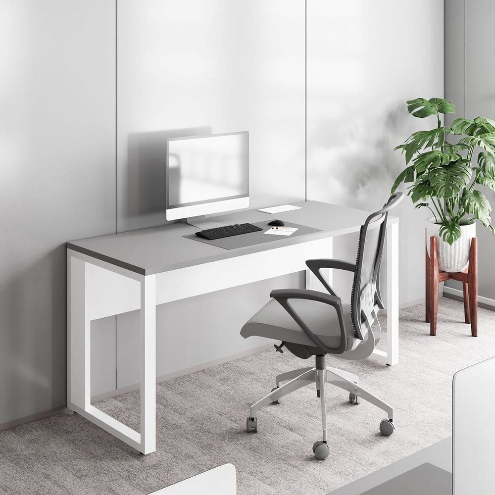 Plataforma de Trabalho 1,50m Individual Ccom Caixa de Tomadas F5 Office Cinza Sagrado com Branco