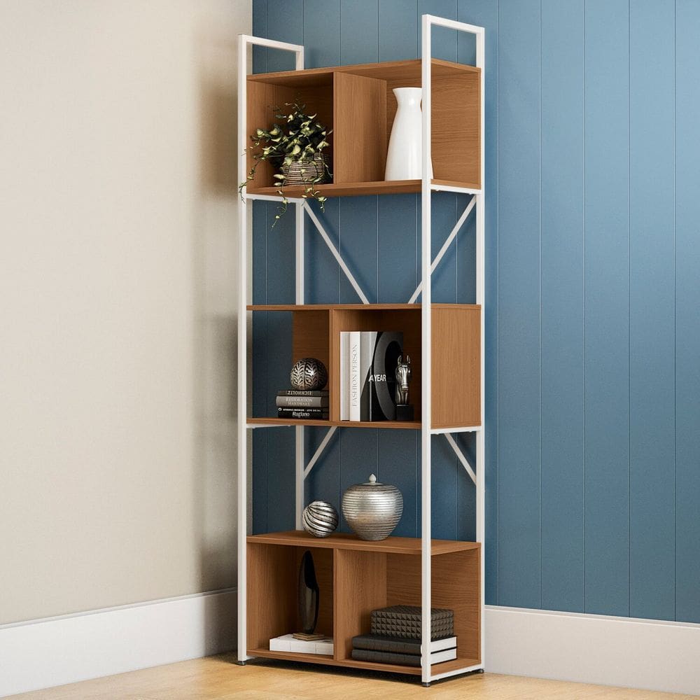 Estante para Livros 6 Prateleiras 200cmx72cm Office Industrial Canela/Branco Brilho