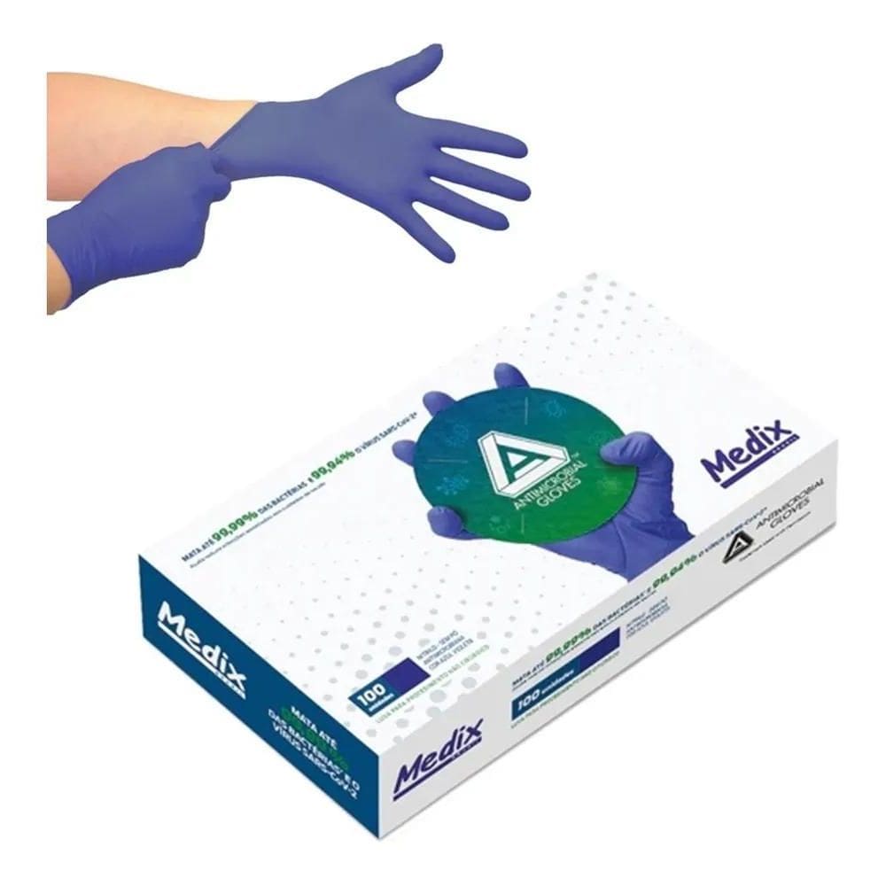 10X Luva Nitrílica Antimicrobiana Amg Medix - Caixa Com 100
