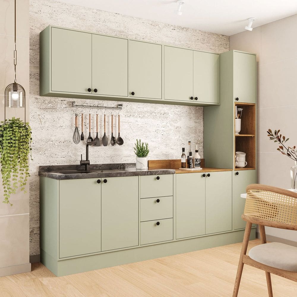 Cozinha Rubi com Rodapé 5 Peças Rubi Yescasa Verde Oliva