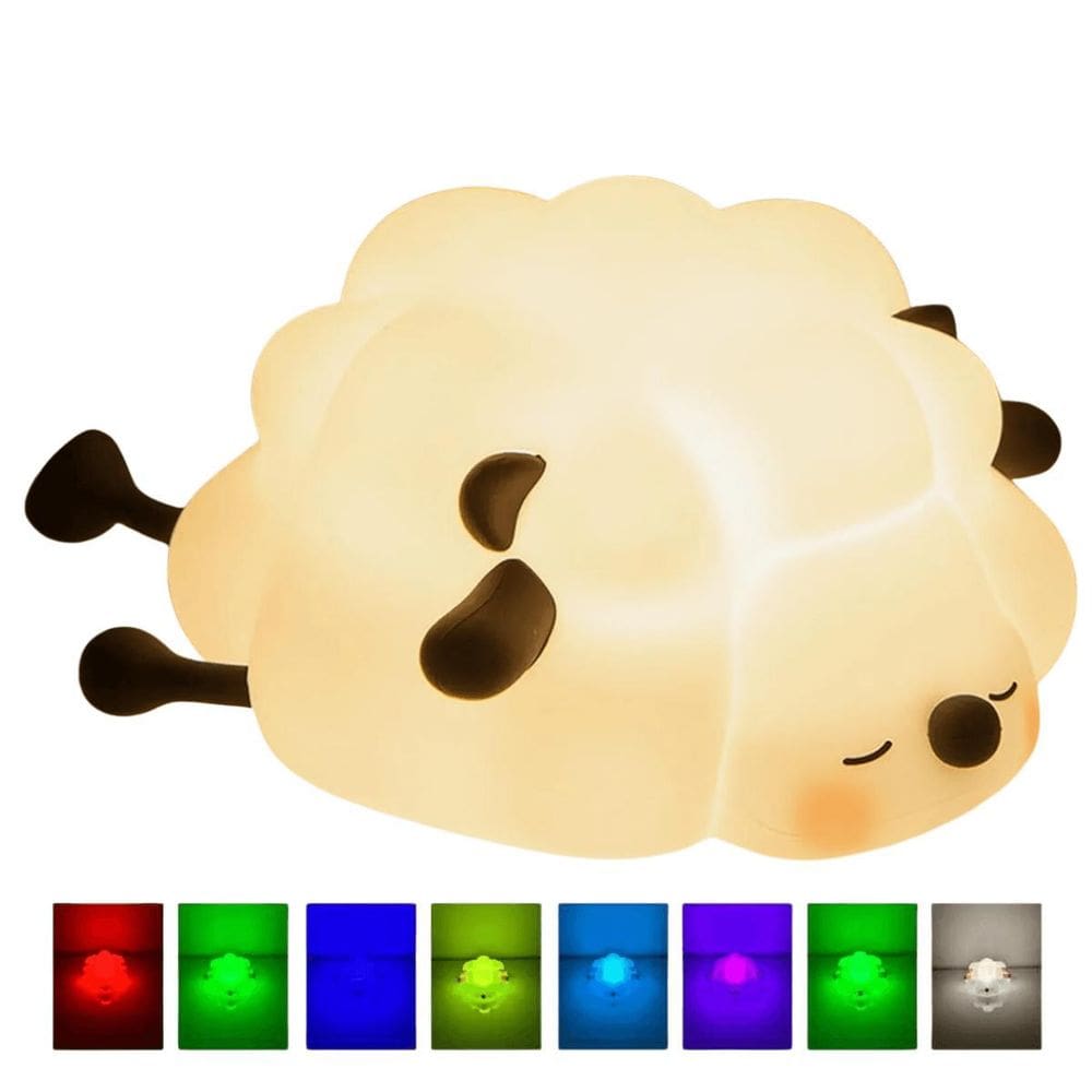 Luminária Abajur Noturna Silicone Ovelha Toque Usb 9 Luzes