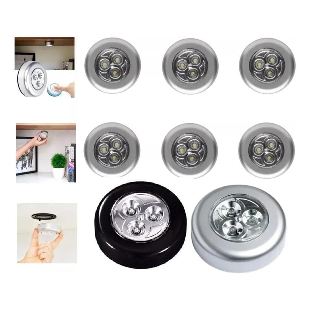 10X Kit 6 Luminaria 1 Toque Com 3 Leds Lanterna Com Fita Ad