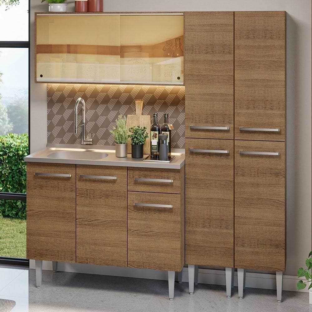 Armário De Cozinha Compacta 169cm Com Pia Rustic Emilly Madesa 12 Rustic Rustic