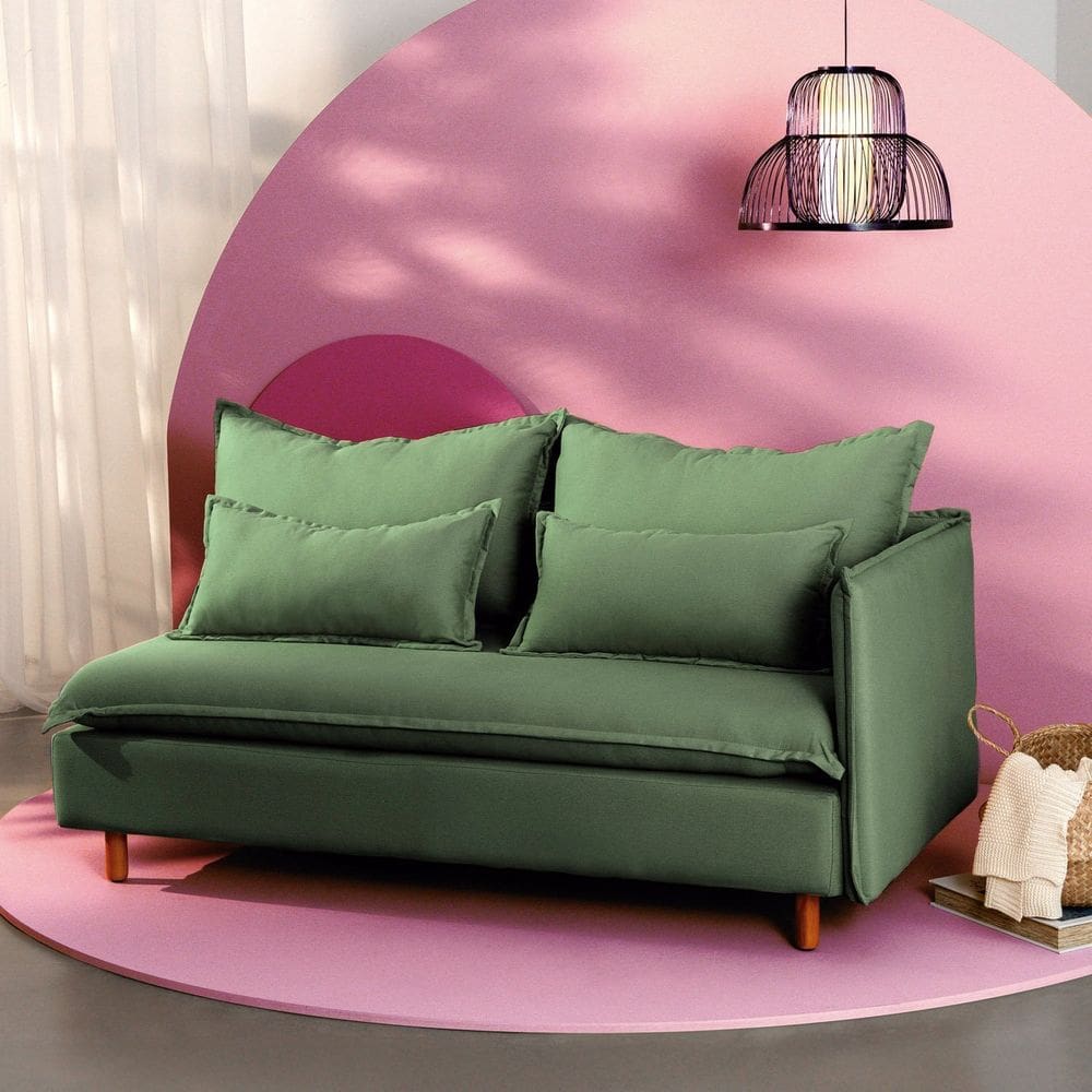 Sofá Modular 2 Lugares Braço Lateral Com Pé Madeira Sôma CabeCasa MadeiraMadeira Verde