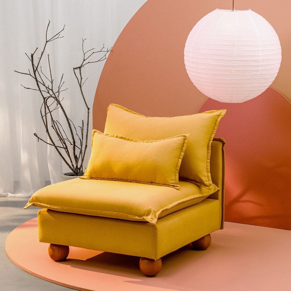 Sofá Modular Com Encosto Pé Bolinha Sôma CabeCasa MadeiraMadeira Mostarda