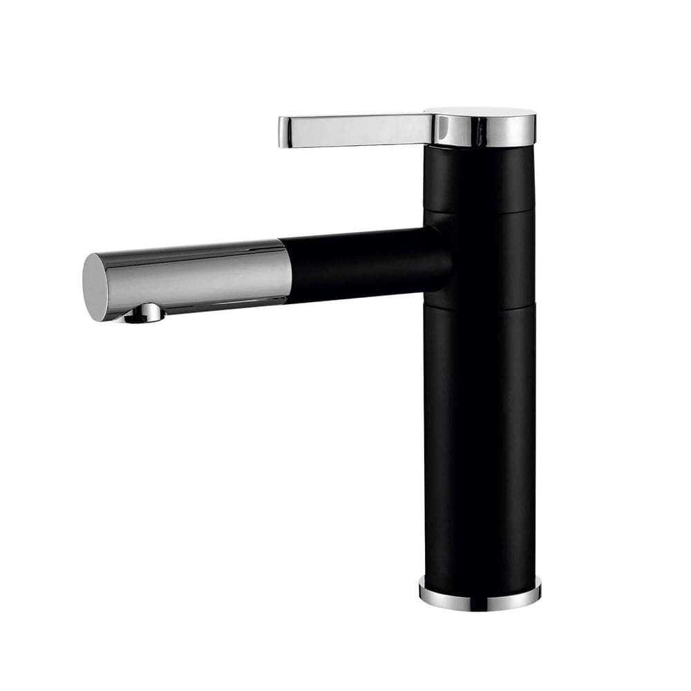 Torneira Lavatório Monocomando Bica Baixa Móvel Preto E Inox