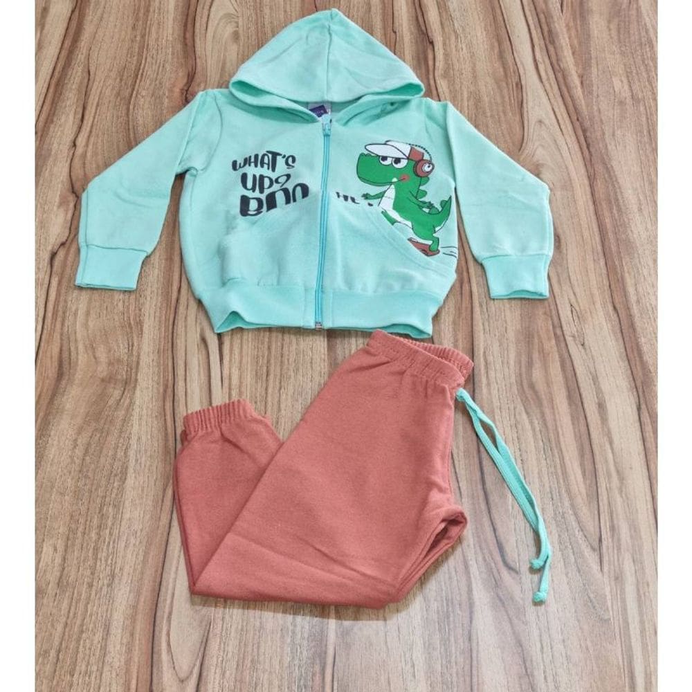 Conjunto Infantil Masculino Inverno Com Capuz Verde Dino 1