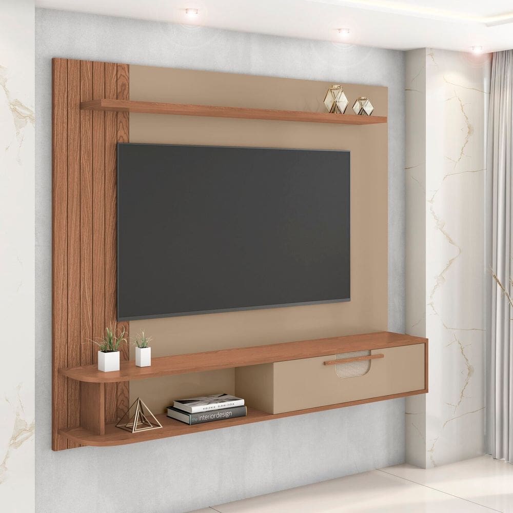 Painel para Tv 50 Polegadas 160,2cm X 136cm Jeri Cinza/Freijó