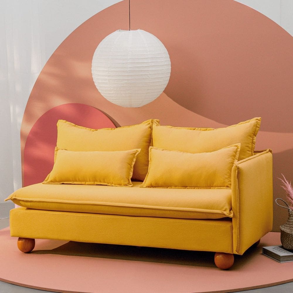 Sofá Modular 2 Lugares Braço Lateral com Pé Bolinha Sôma Cabecasa Madeiramadeira Mostarda