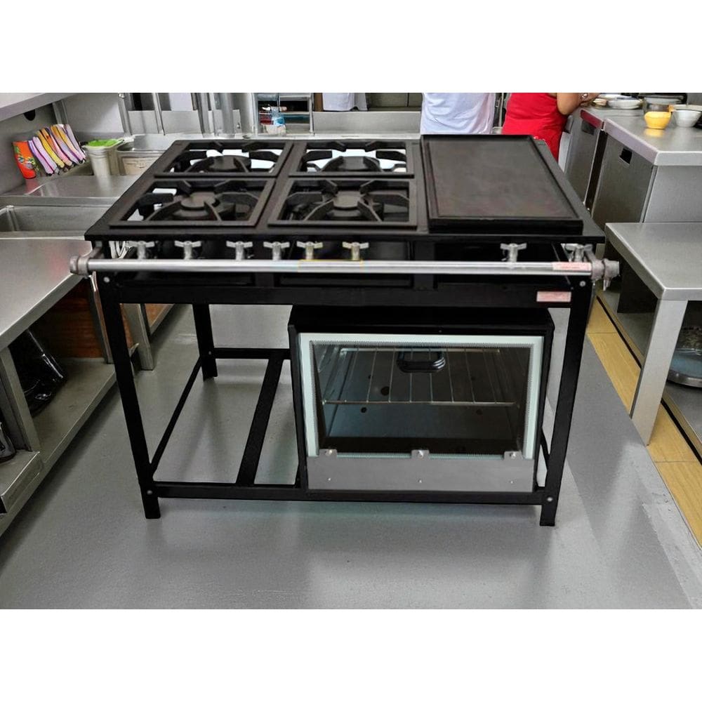 Fogão Industrial 4 Bocas 30x30 P5 com Chapa e Forno Leona