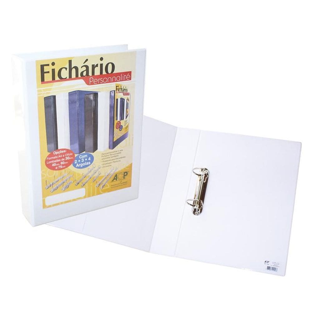 Fichário revestido cristal A4 branco 45mm c/ 2 argolas ACP
