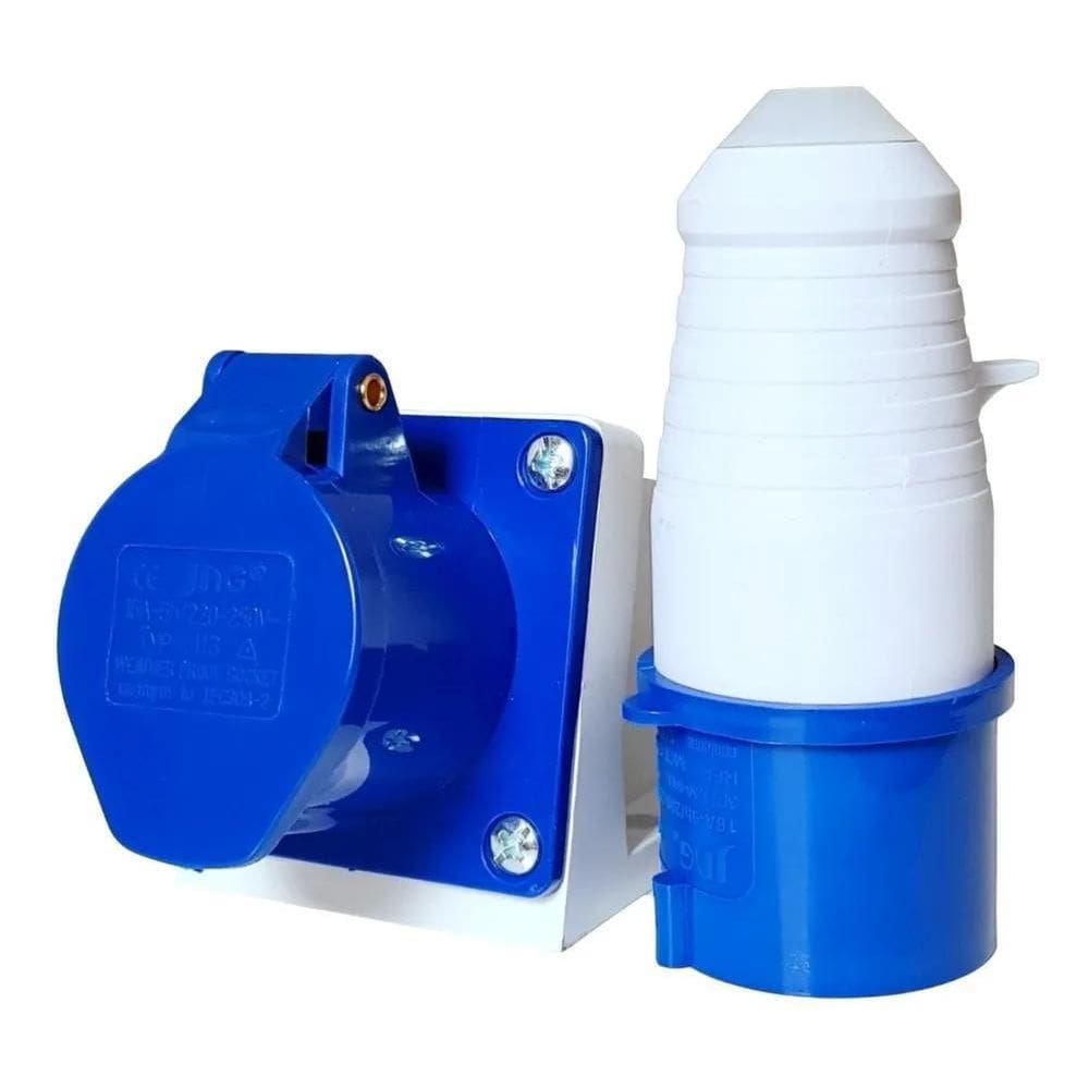 10X Tomada De Sobrepor + Plugue 3P+T / 16A / 220V / 9H / Az