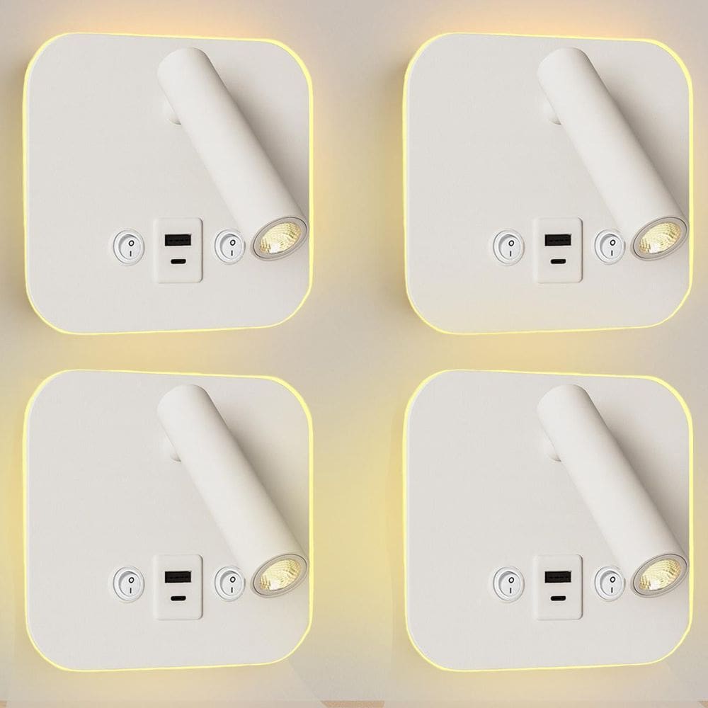 4 Arandela Direcionável Led Leitura Sala C/Usb E Usb C Bet83