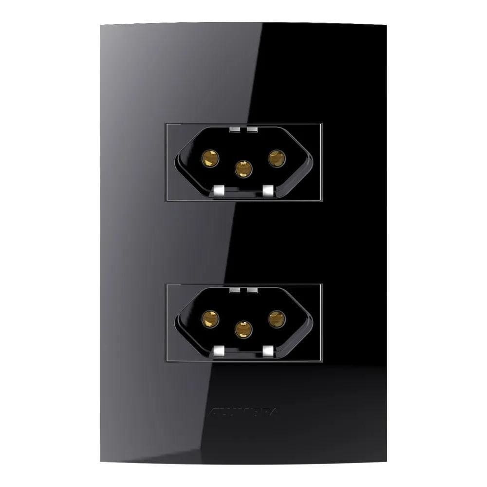 10X Conjunto Tomada Dupla 20A 2P+T 4X2 Preto Black Piano Al