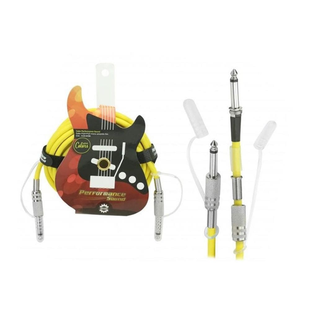 Cabo Guitarra Violão Baixo P10 X P10 Mono Amarelo 10 Metros