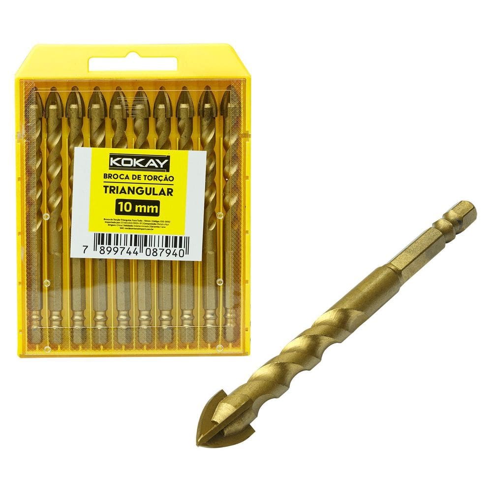 10X Broca De Torção Triangular 10Mm - Estojo Profissional