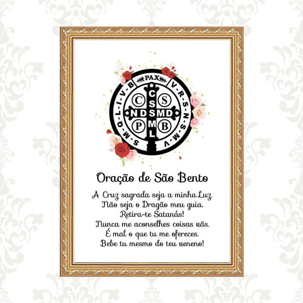 Quadro Moldura Dourada Oração São Bento 45X34Cm