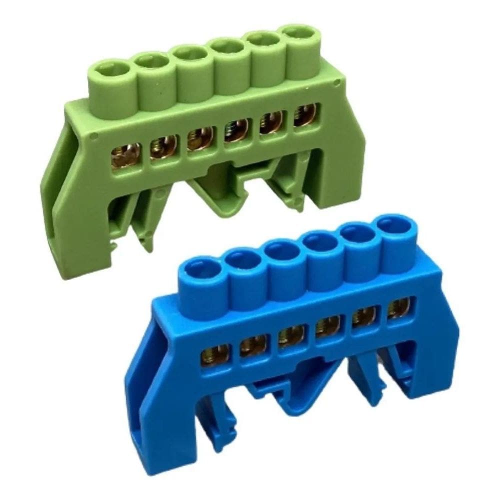 10X Kit Barramento 1 Terra E 1 Neutro 6 Furos Trilho Din Tr