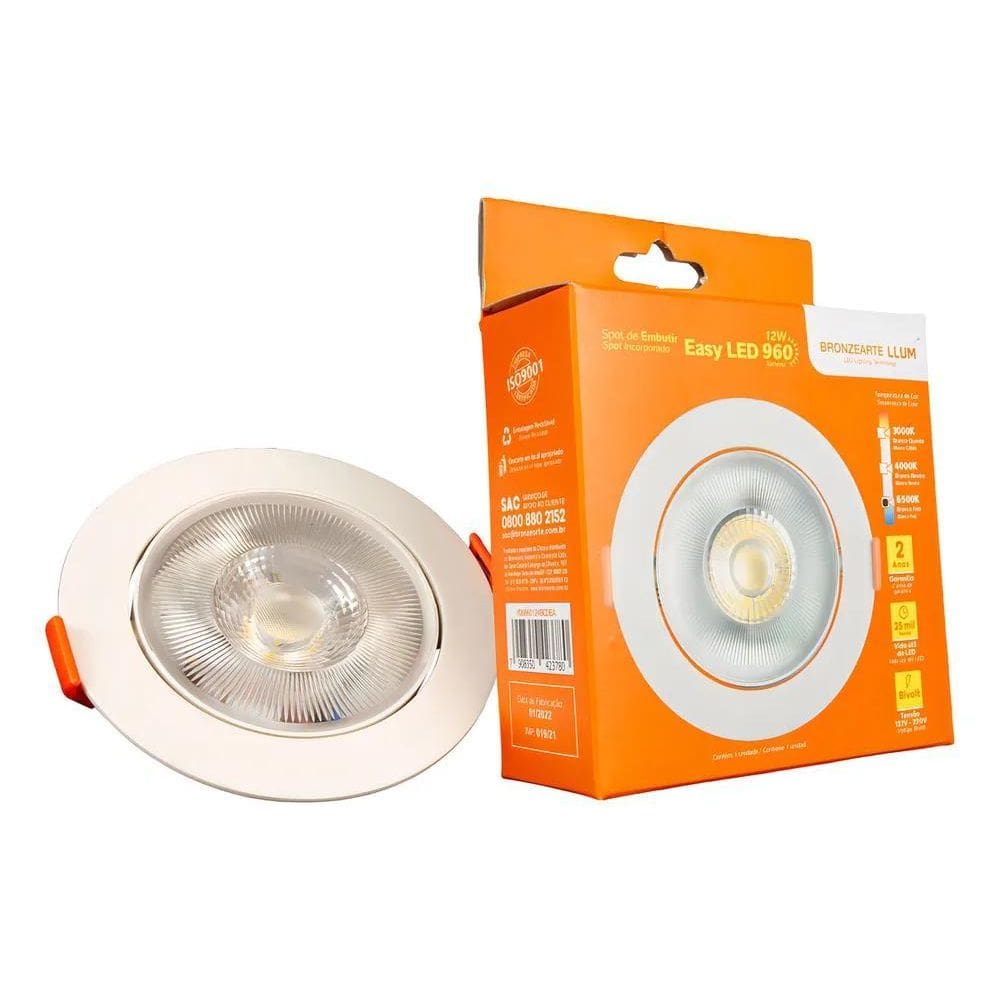 10X Spot Easy Led 12W Embutir Redondo 10Cm Branco-Frio 6500