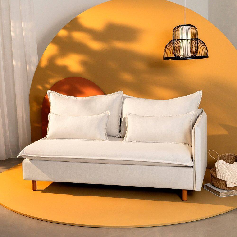 Sofá Modular 2 Lugares Braço Lateral Com Pé Madeira Sôma CabeCasa MadeiraMadeira Linho Natural