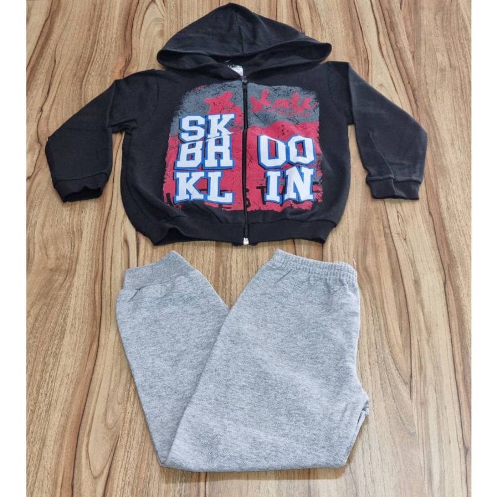 Conjunto Infantil Masculino Inverno Com Capuz Preto 4