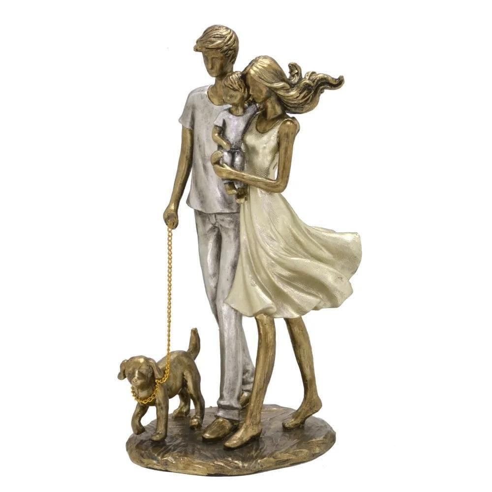 Figura Decorativa Estatueta Família Com Pet 26 X 13 X 12 Cm