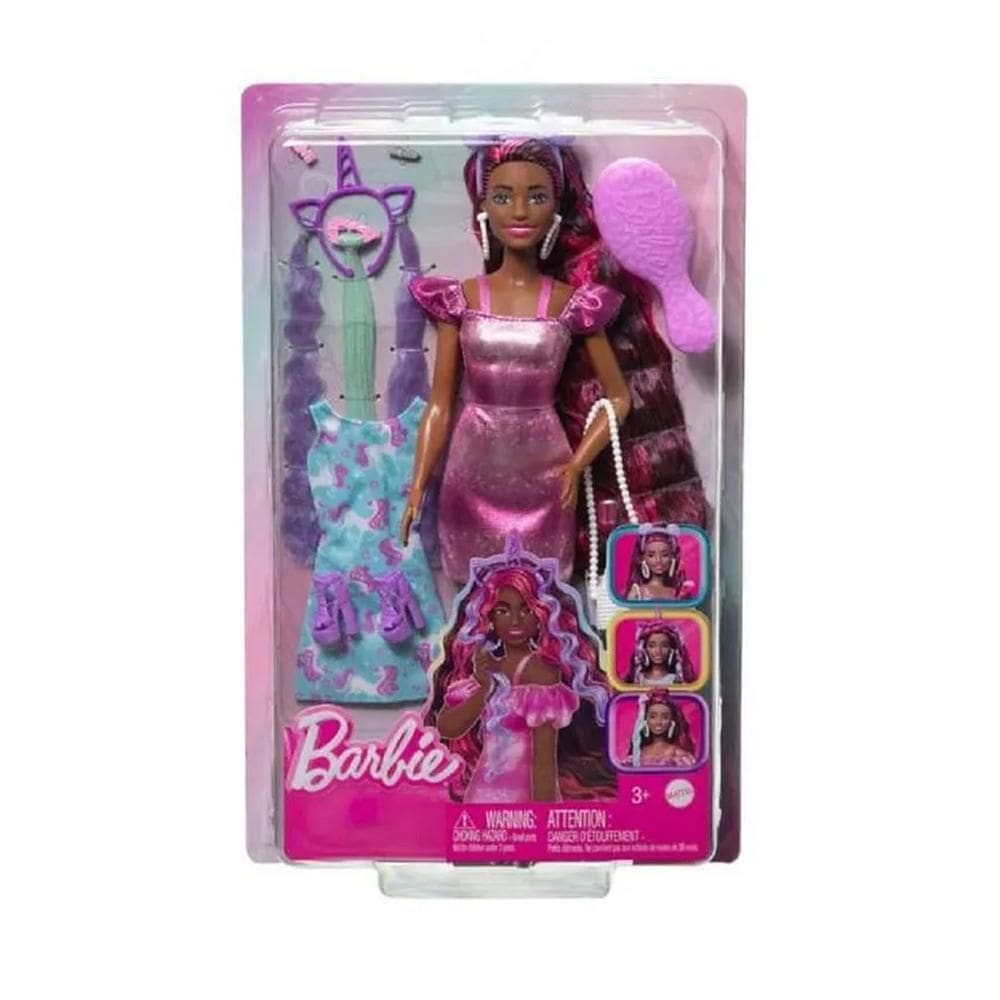 Boneca Barbie Totally Hair Cores Neon Vestido Roxo Hkt99