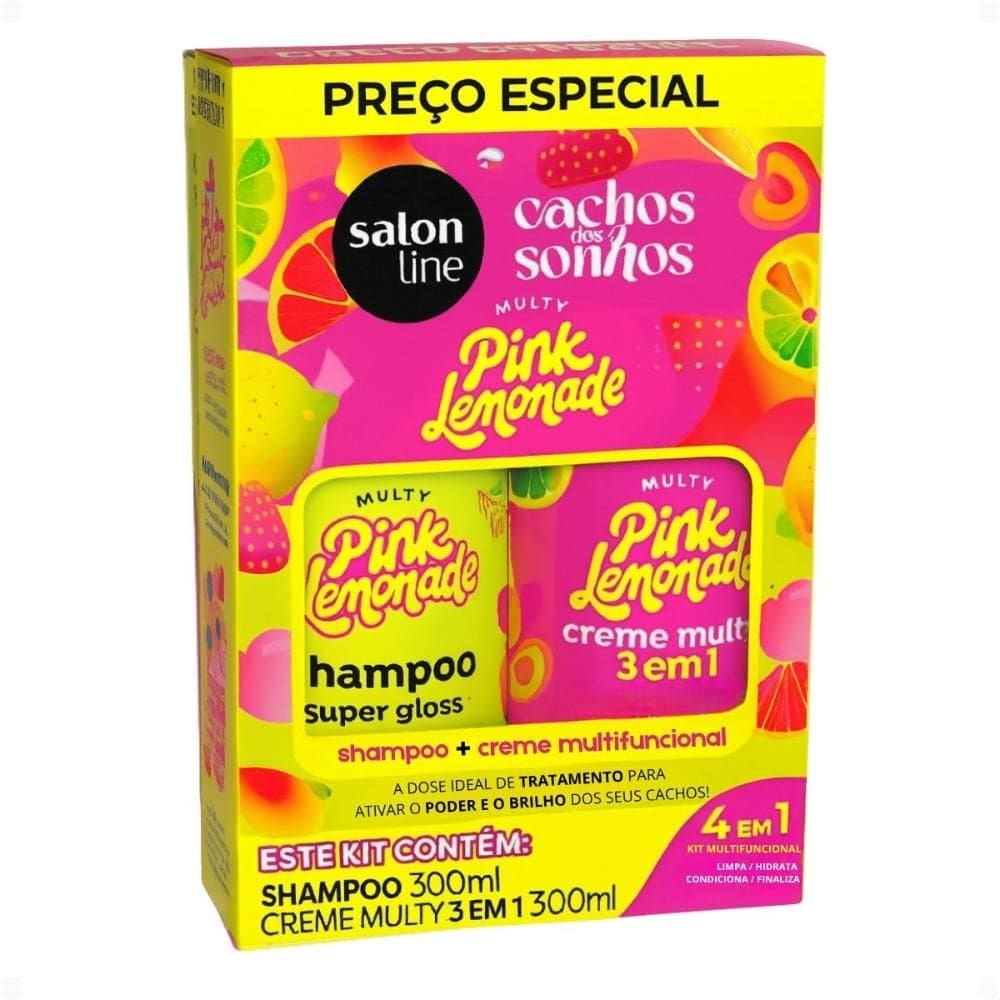 Kit Salon Line Pink Limonade Cachos Dos Sonhos: Shampoo e Creme Multifuncional 300ml
