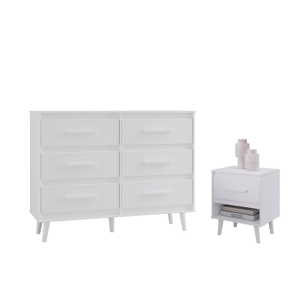 Cômoda 6 Gavetas Pé Palito e Mesa de Cabeceira 1 Gaveta Lima