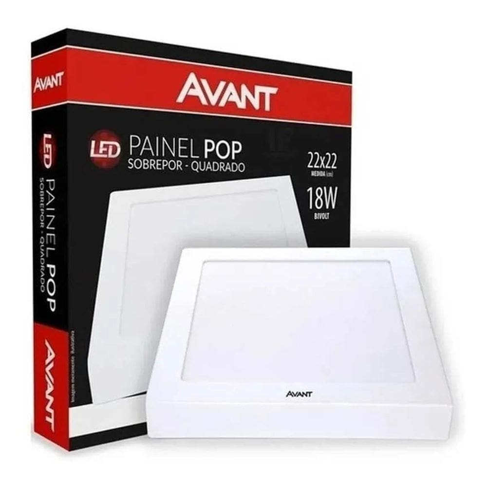 10X Plafon De Led 18W Quadrado Sobrepor 22X22 Avant 3 Opçõe