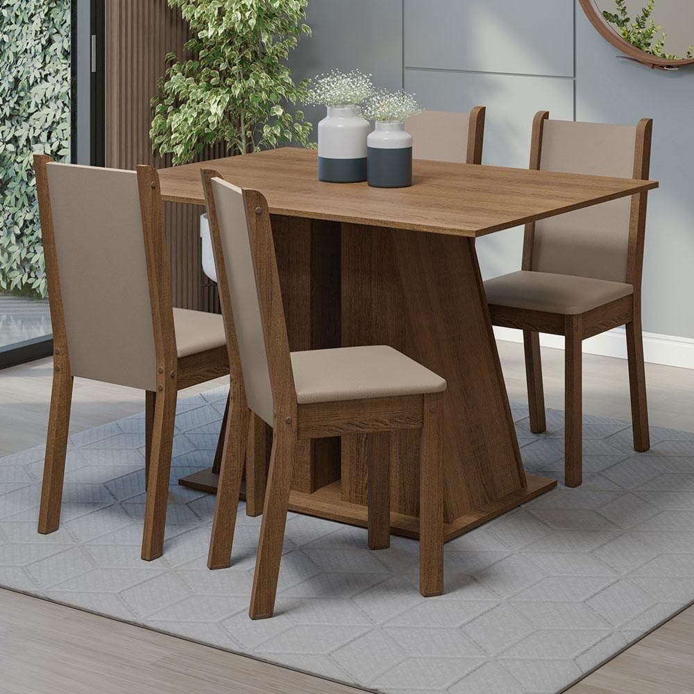 Conjunto Sala De Jantar Mesa Tampo De Madeira 4 Cadeiras Rustic/bege Sophie Madesa