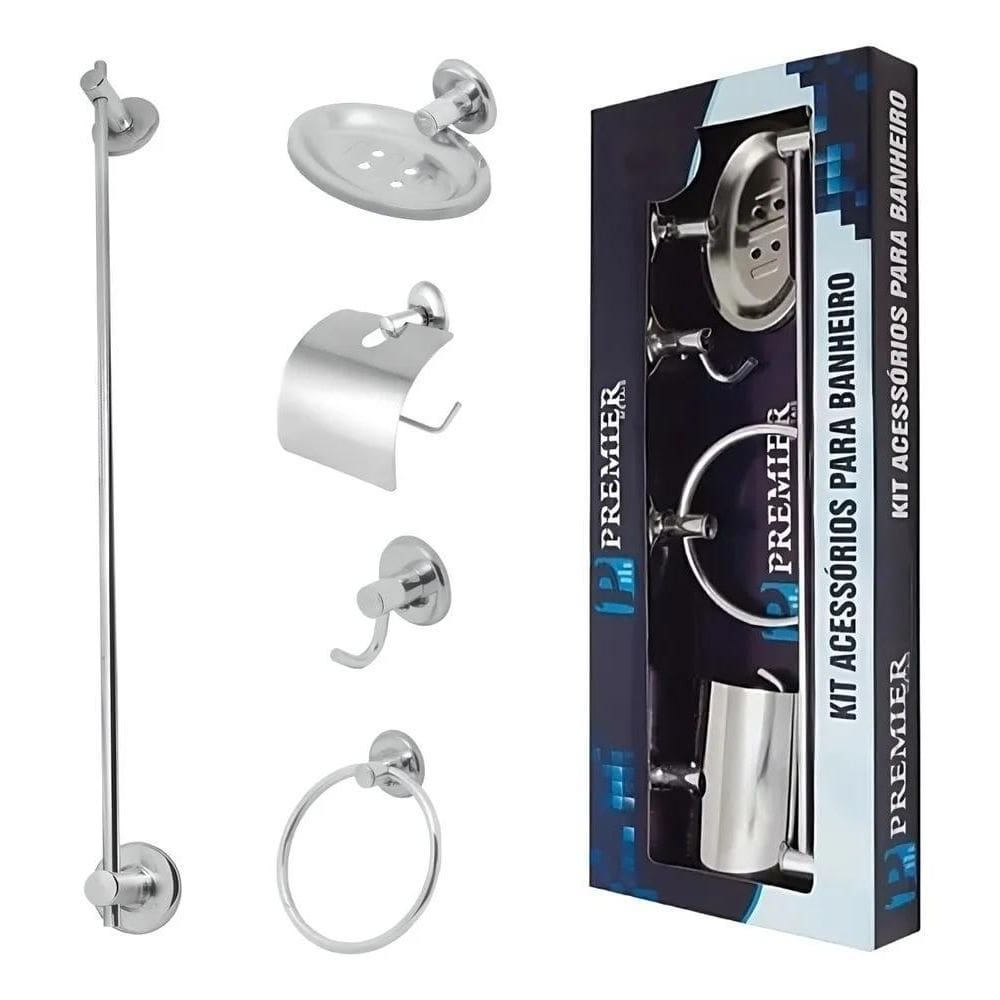 10X Kit Acessórios Para Banheiro Aço Inox 5 Peças Mod Jr.