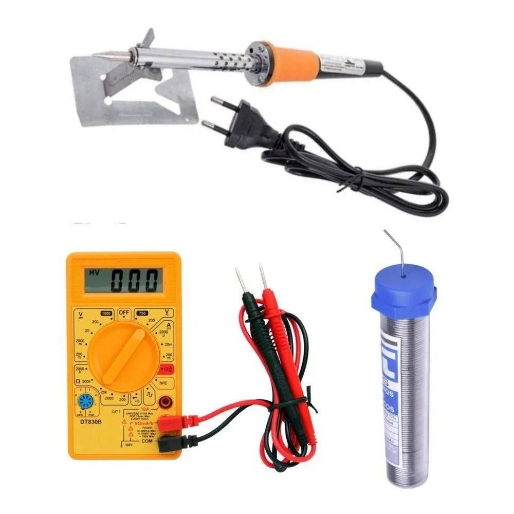 10X Kit Ferro De Solda 60W Com Estanho Suporte E Multimetro
