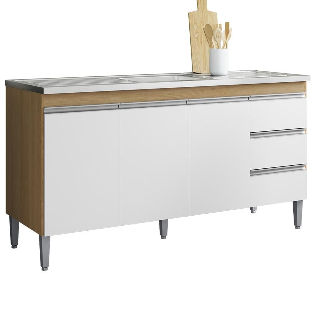 Balcao Pia Sem Tampo 3 PT 3 G 145 cm Andreia REAJL Moveis