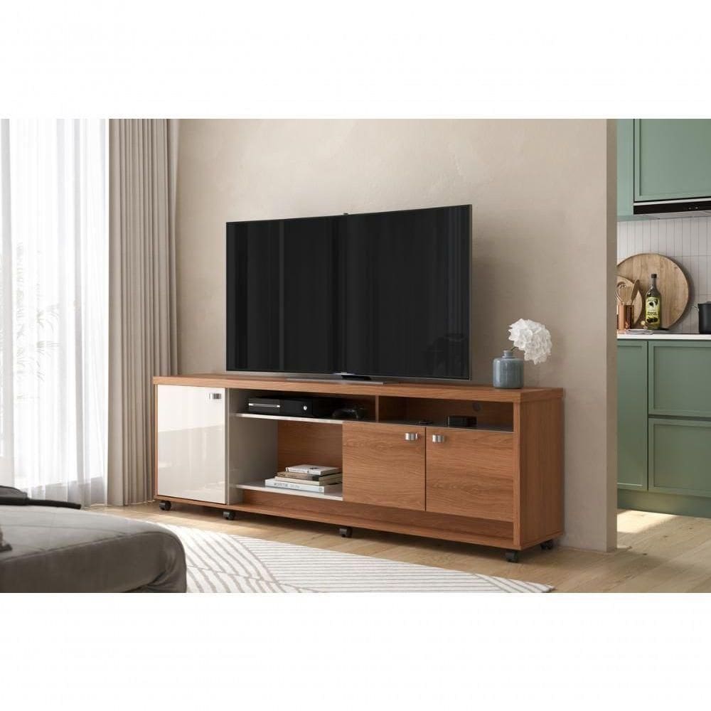Bancada Dallas Suporte Para Tvs C- 3 Portas E Nichos - Jequitiba-off White Perolizado