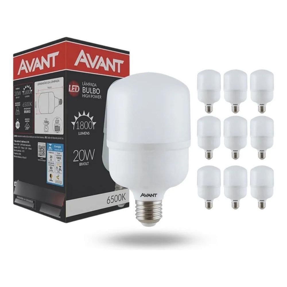10X Kit 06 Lâmpadas Led 20W Bulbo 6500K Alta Potência Luz B