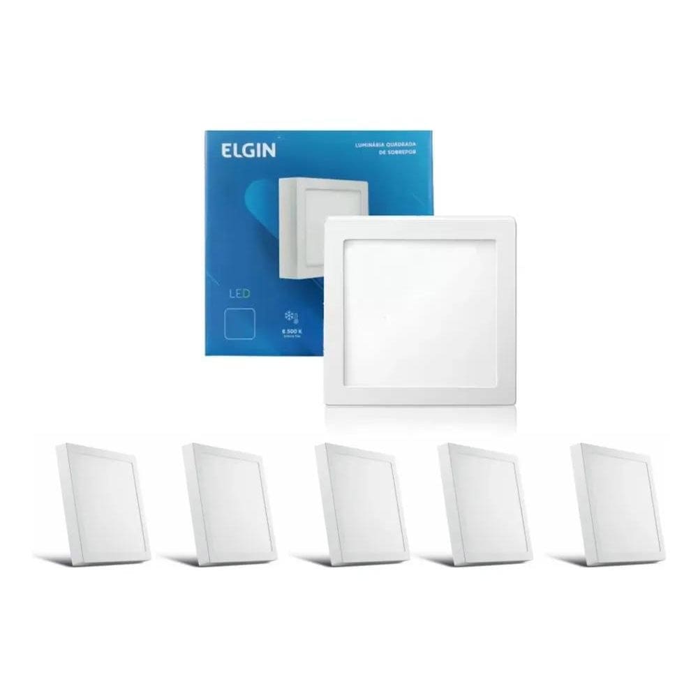 10X Kit 5 Painel Plafon Led Sobrepor Quadrado 18W 6500K Elg