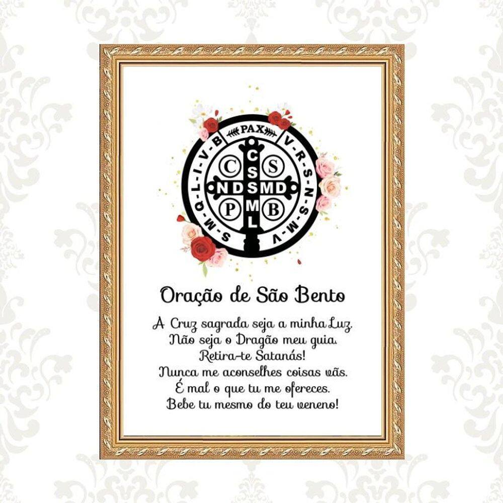 Quadro Moldura Dourada Oração São Bento 45X34Cm