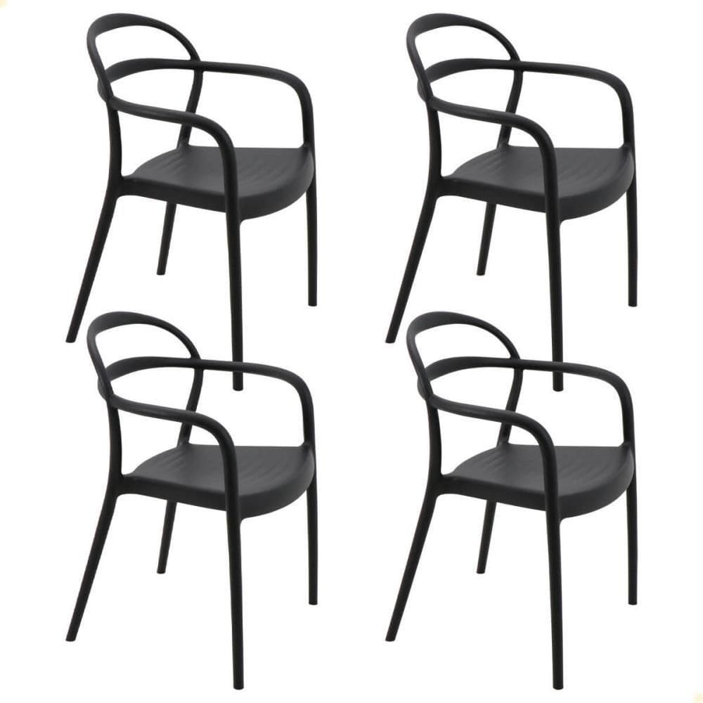 Kit 4 Cadeiras Tramontina Sissi ECO em Polipropileno e Fibra de Vidro com Braços Preto 92045409
