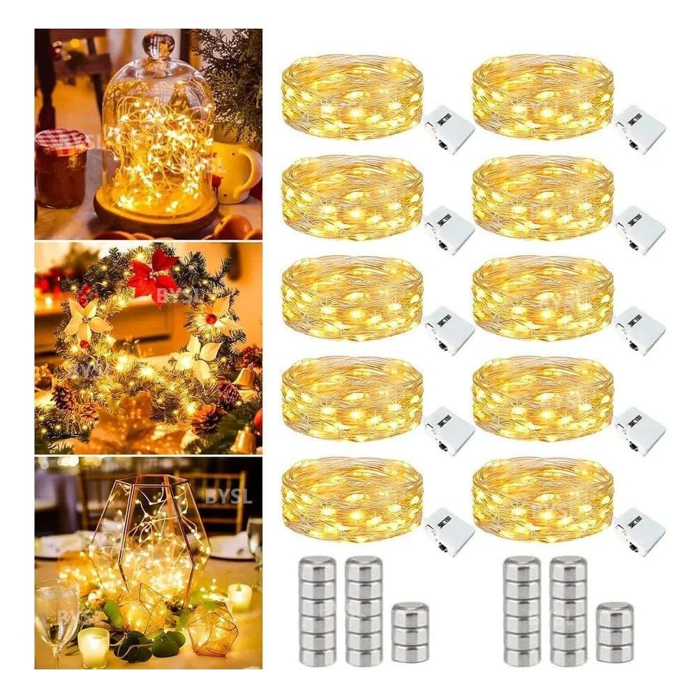 10X Kit 10 Fio Fada Cordão Luz Decoração Bysl Luzes De Fada