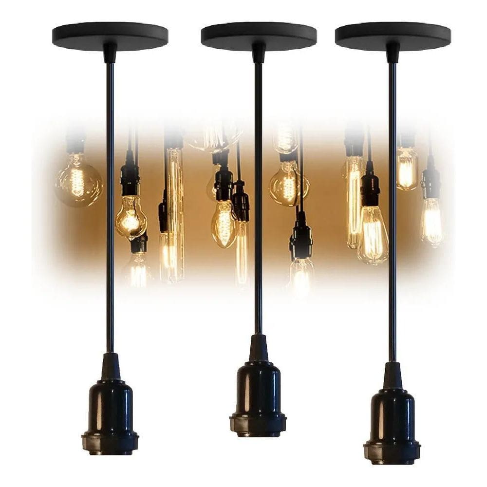 10X Kit 3 Luminárias Pendente Retrô Regulável Compl Sem Lâm