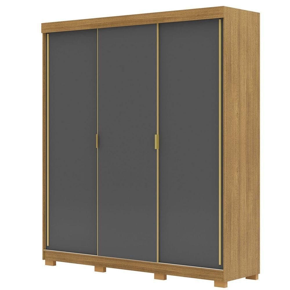 Guarda-roupa Casal 3 Portas De Correr 100% Mdf 4 Gavetas Ouro Nature/alasca