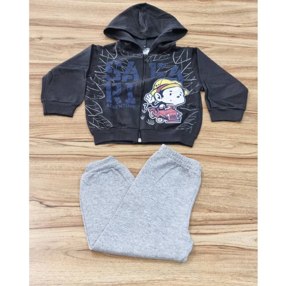 Conjunto Infantil Masculino Inverno Com Capuz Preto 2