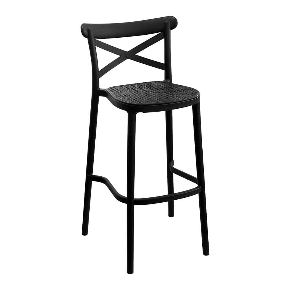 Banqueta Plats Preta em Polipropileno Assento Simulando Palha Or Design