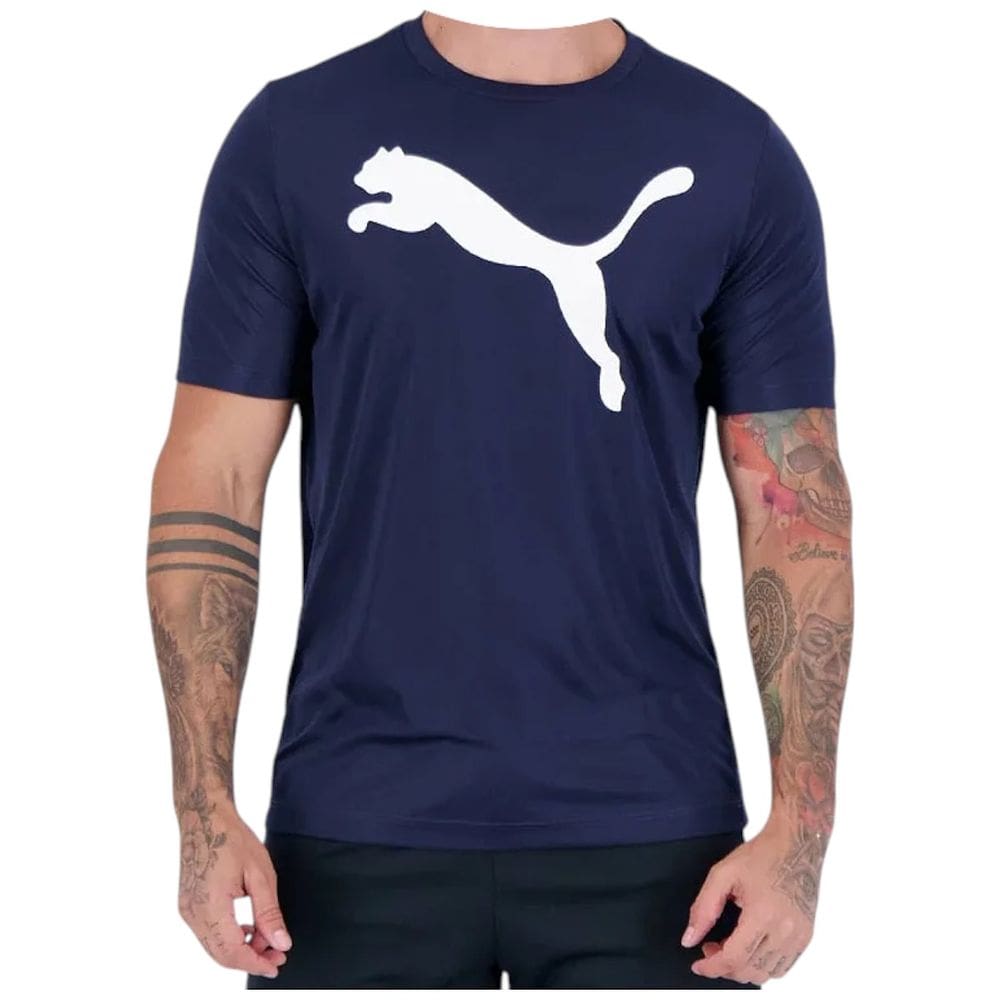 Camiseta Masculina Esportiva Fitness Dia a Dia Corrida Treino Academia Caminhada Manga Curta Puma Logo Poly Tee