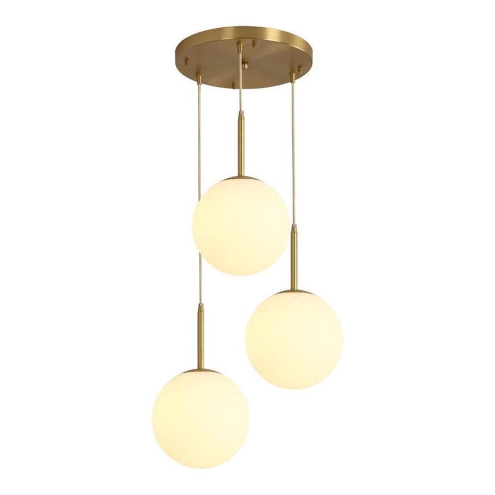 Lustre Pendente Moderno 3 De Vidro Fosco E Dourado