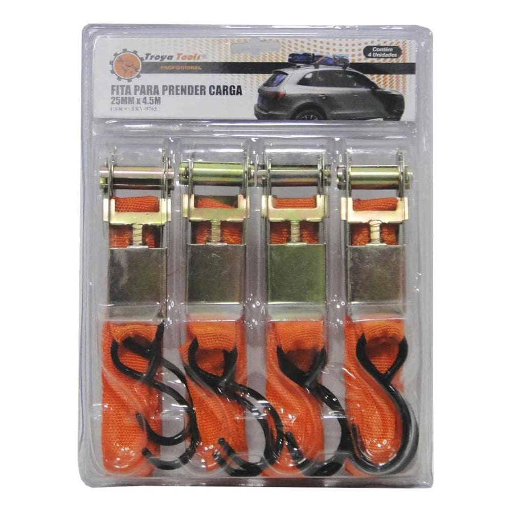 10X Cinta Para Prender Carga Com Catraca 4Pc X 4,5M F-254
