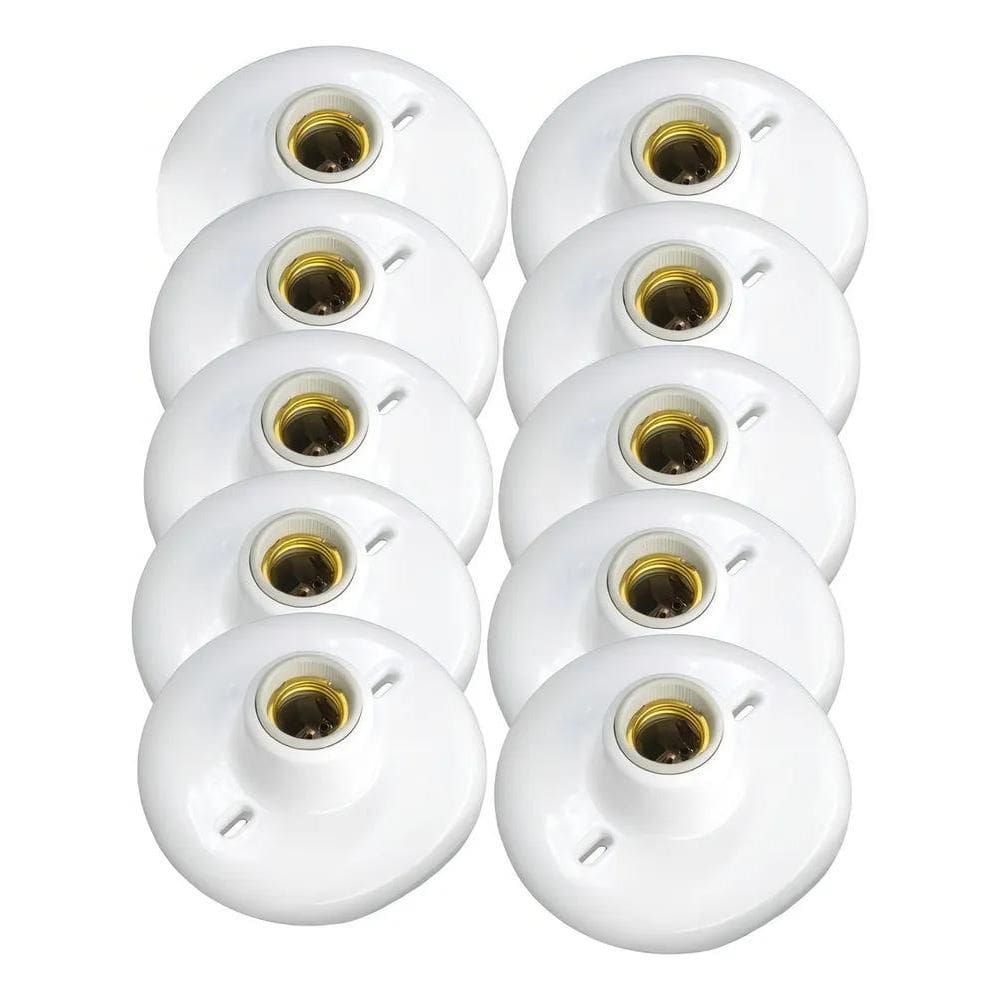 10X Plafonier Plafon Soquete E27 Porcelana 100W Kit Com 10 P