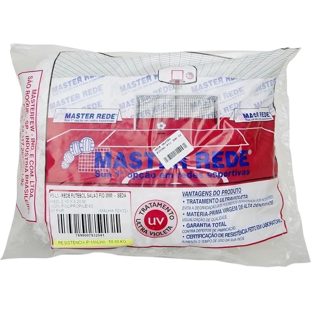 Rede Futebol Esportiva Salão Quadra 2,10 X 3,20 Fio 3mm Seda Master Rede FS-L3