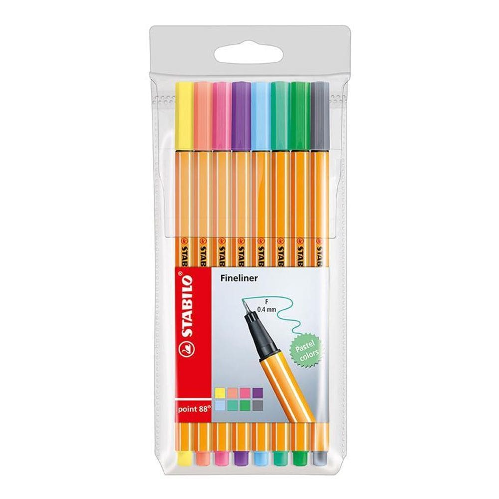 Caneta hidr Fine Point 88/8-01 cores pastel 8 unid Stabilo